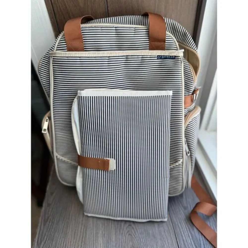 O'Beanie‎ Striped Diaper Bag Backpack Navy White With Changing Pad